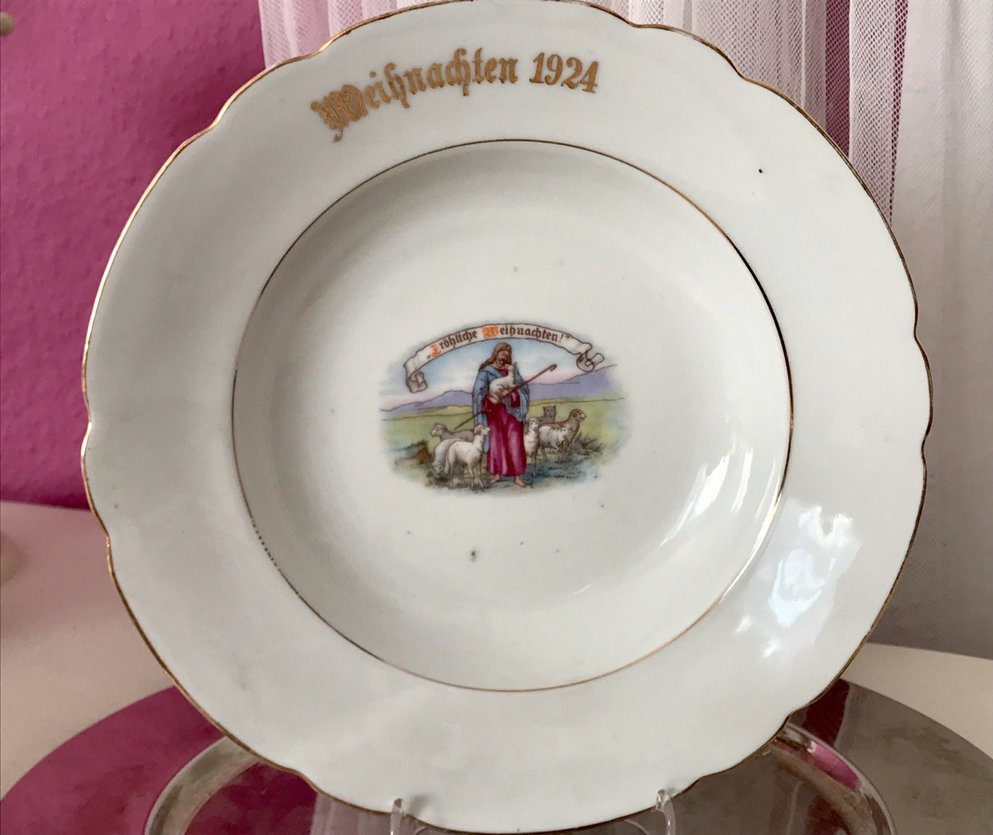 Antik Art Déco Porzellan 1  Teller Zierteller Weihnachten 1924 christlich