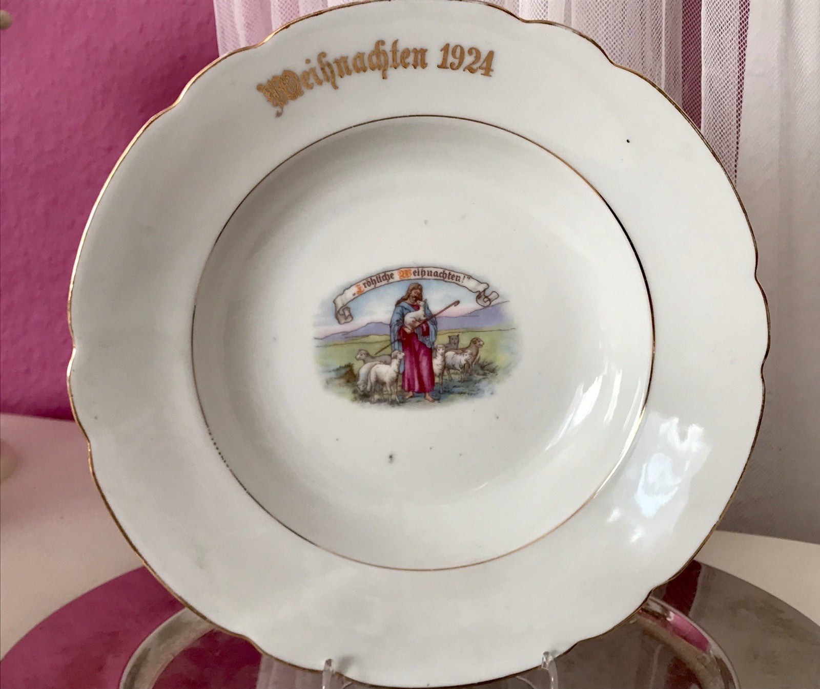 Antik Art Déco Porzellan 1  Teller Zierteller Weihnachten 1924 christlich