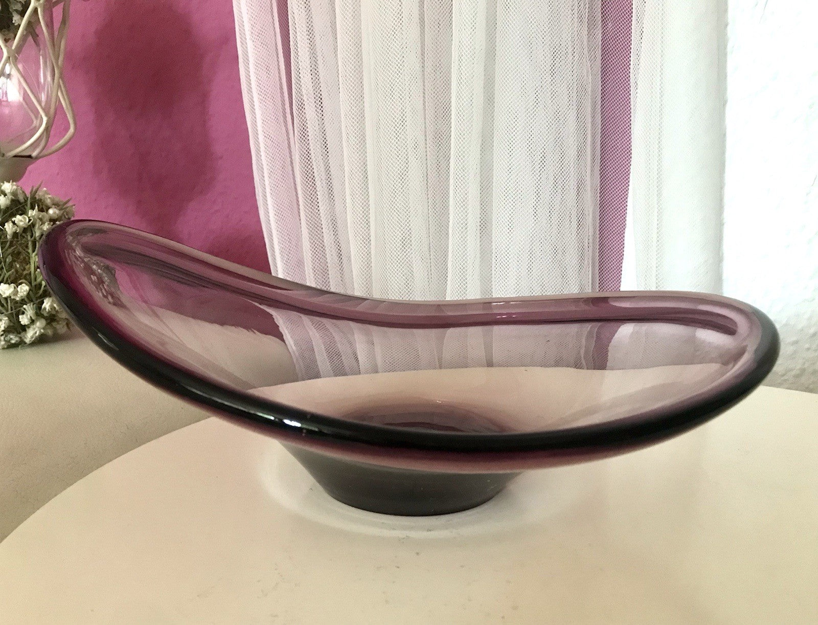 Murano Vintage Design Schale Glas beere aubergine Überfangglas