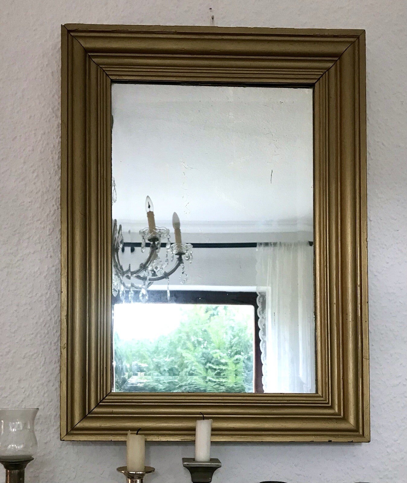 Antik Spiegel facettiert 1900-20 Jugendstil Art Déco Weichholz Wandspiegel gold