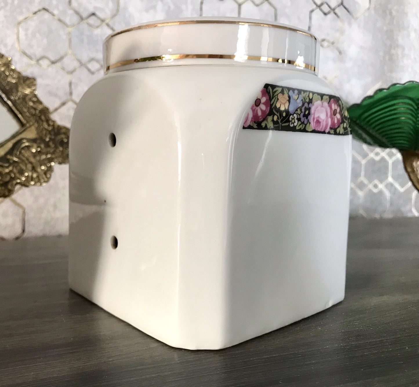 Antik Porzellan Dose Vorratsgefäß Vorratsdose Salz Blumenborte Art Déco