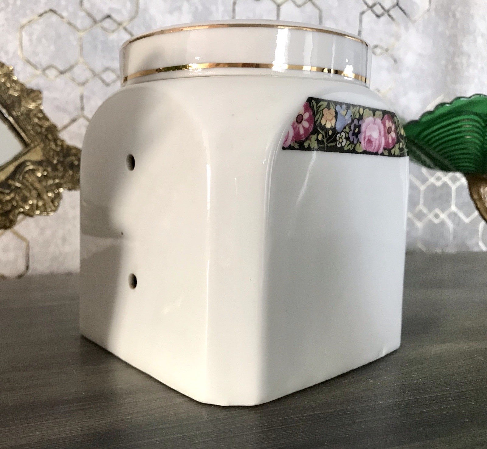 Antik Porzellan Dose Vorratsgefäß Vorratsdose Salz Blumenborte Art Déco