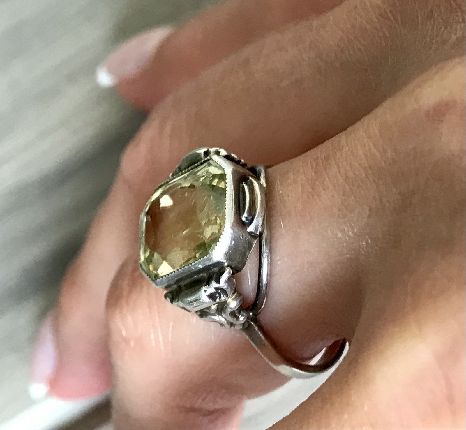 Antik Jugendstil Art Déco Edel Damen Ring Citrin? Stein Silber 830 S ~ Gr.54-56