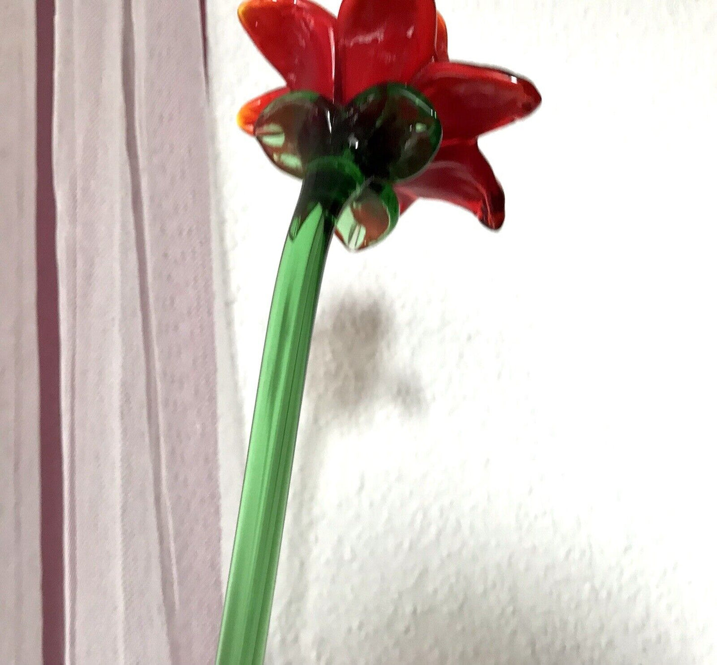 Vintage Murano ? 60er Jahre Glas Blume rote Rose mit Stiel ca. 50 cm lang