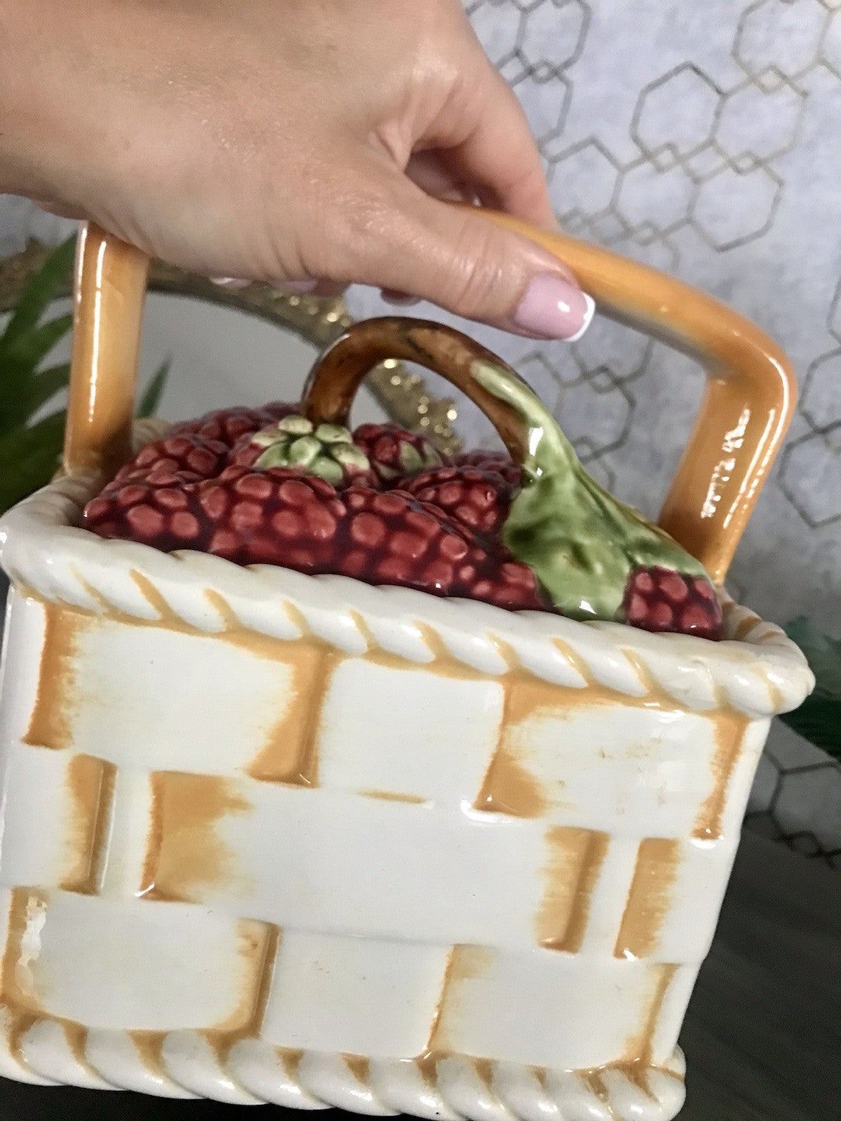 Antik Sarreguemines France Majolika Keramik  Korb Zierschale Schale Obstkorb