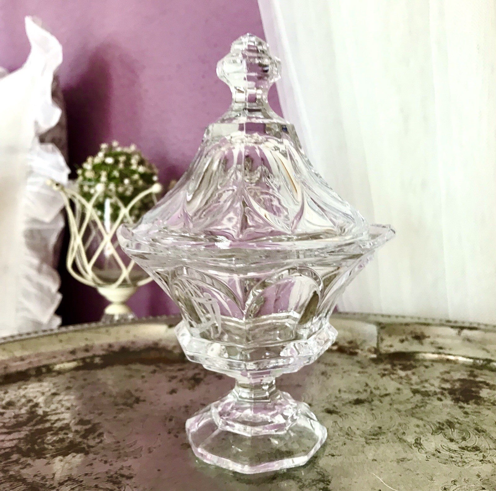 Vintage Bleikristall Deckeldose Bonboniere Glas Kristallglas Golf Pokal 1980