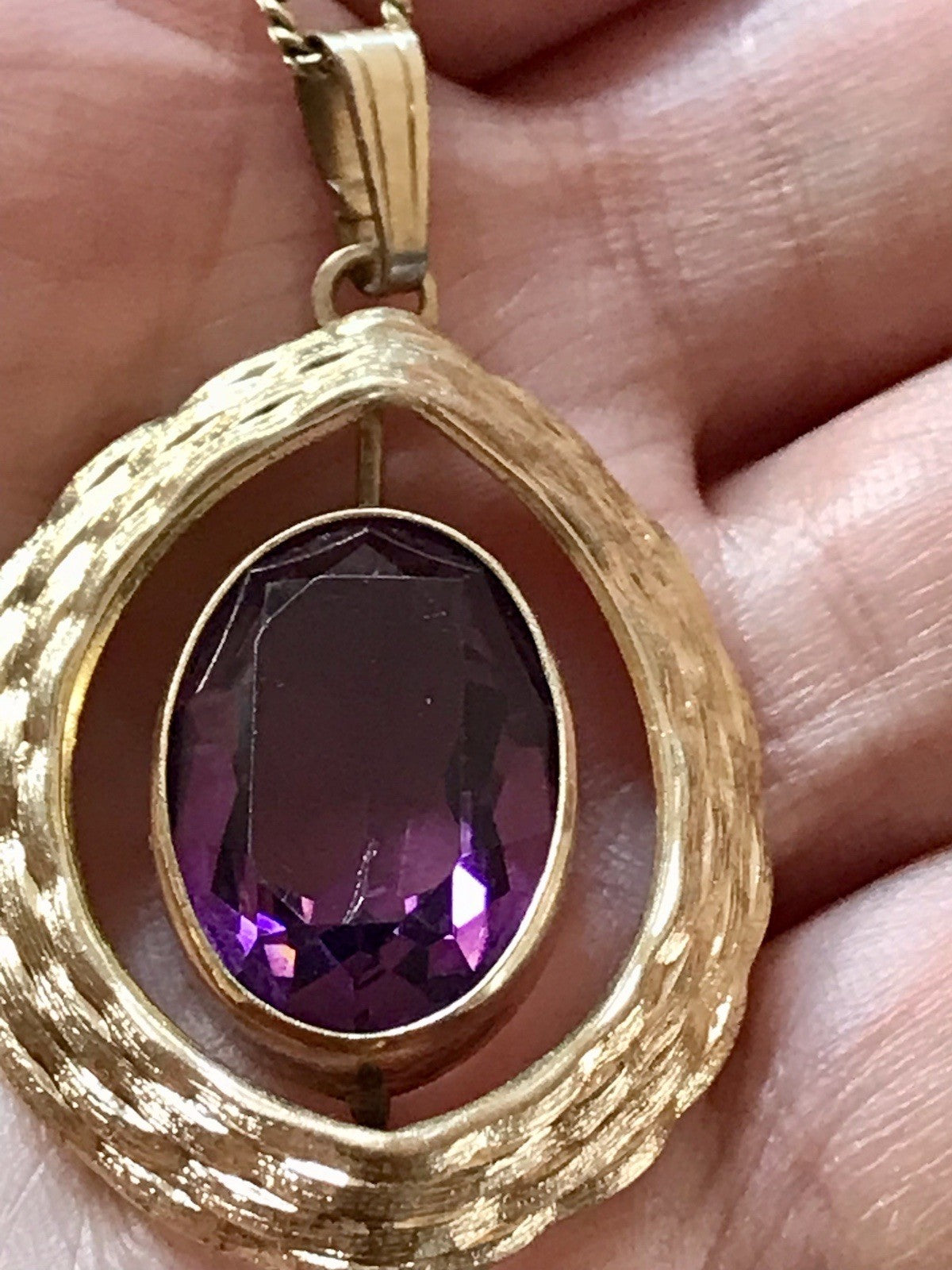 Vintage Designer Anhänger lila Stein Amethyst? Amerik. Doublè vergoldet