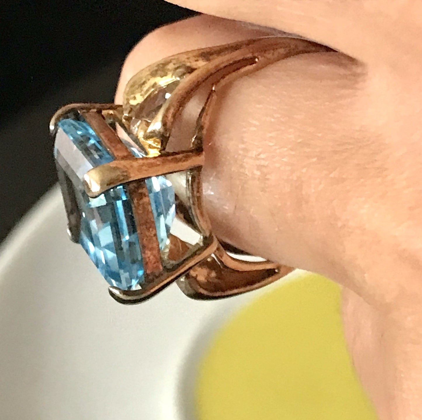 Vintage alt Damen Ring blauer Stein Silber vergoldet 925 Gr.56 17,8 wunderschön!