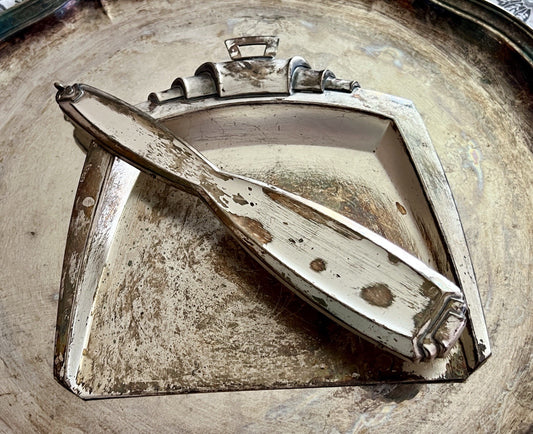 Antik Art Deco Tisch Kehrset Kehrgarnitur Krümmelkehrer versilbert Bauhaus