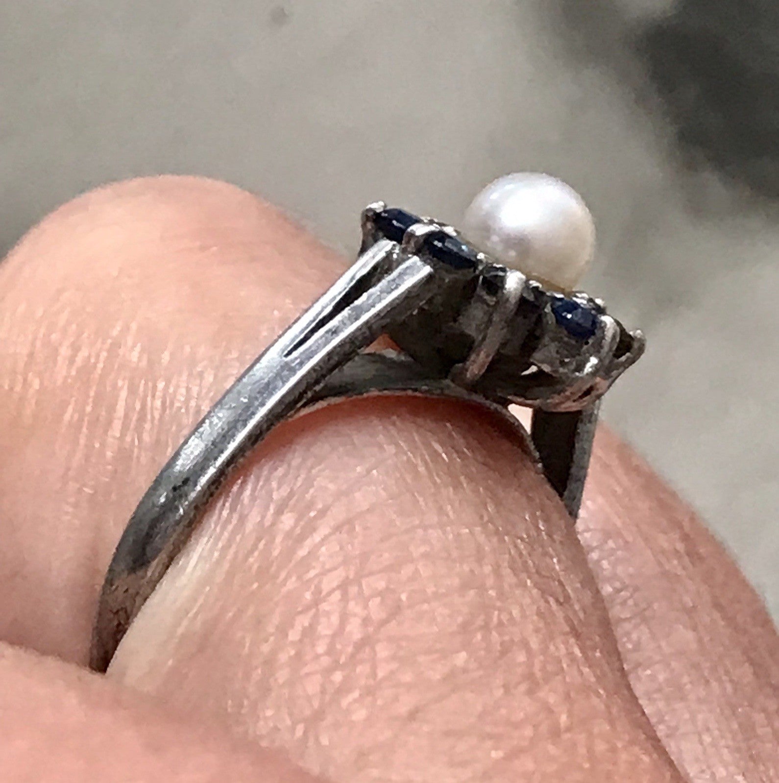 Antik? Vintage Art Déco Damen Ring Perle Spinell ? Saphir? Silber 925 Gr.57 18,1