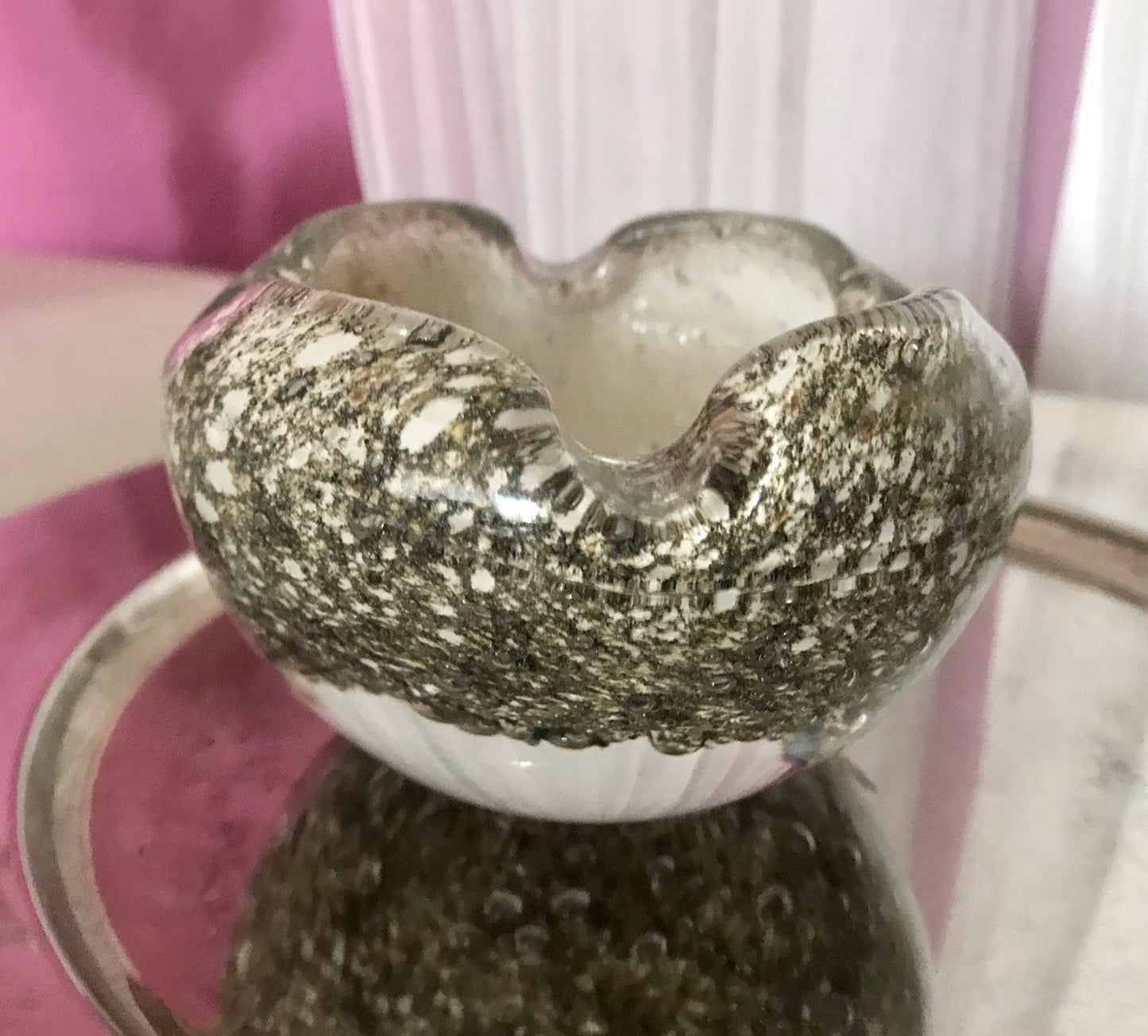 Murano 60er 70er Jahre Schale grau beige weiß So Schön! Schaum Luftblasen