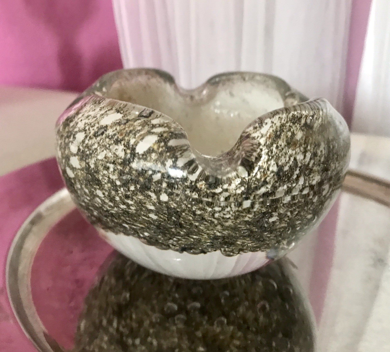 Murano 60er 70er Jahre Schale grau beige weiß So Schön! Schaum Luftblasen