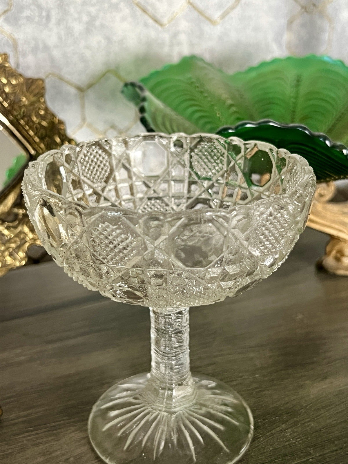 Antik Jugendstil Art Déco Pressglas Glas Fußschale Schale Zuckerschale
