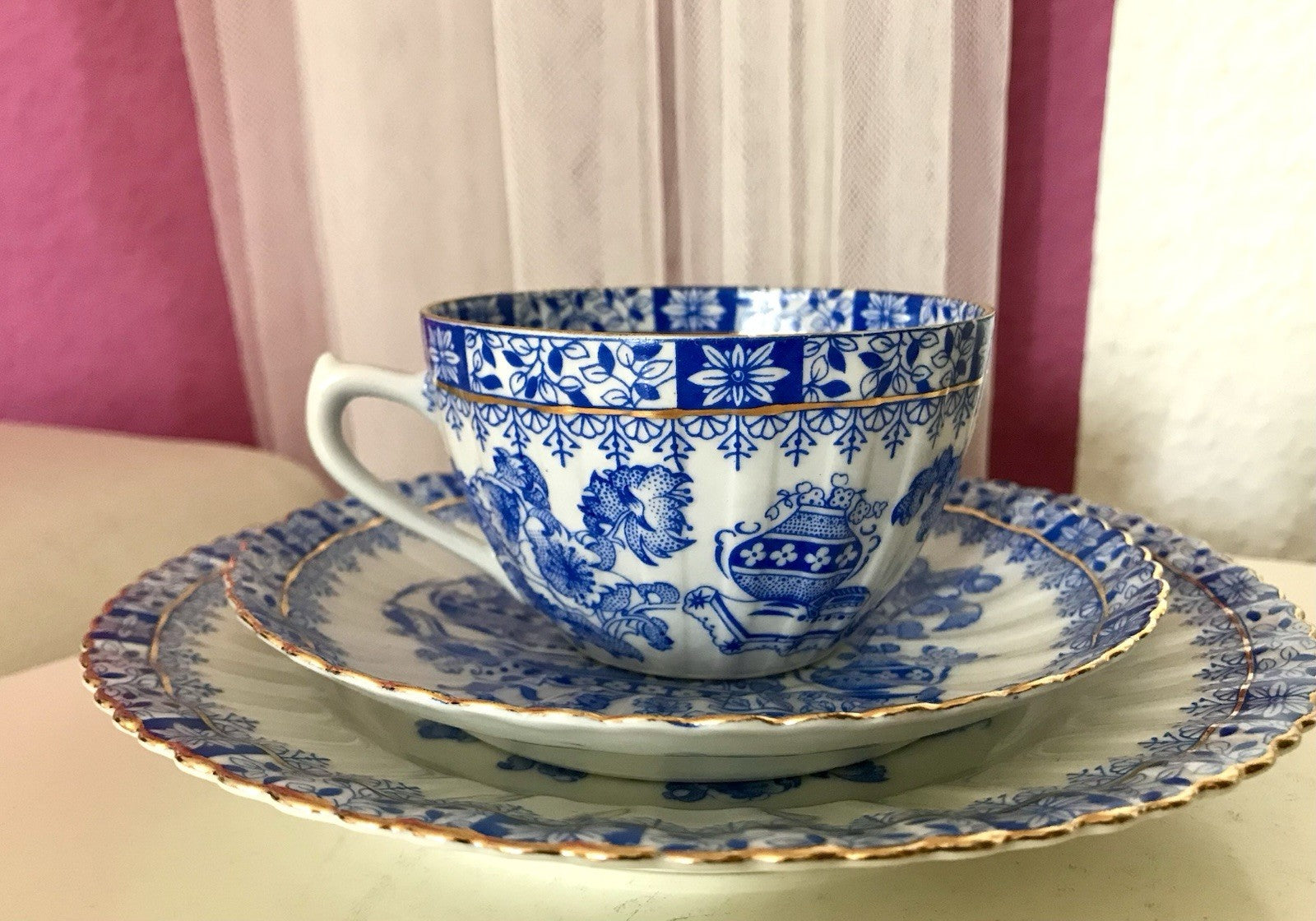 Antik Vintage Porzellan 1 Kaffee-Gedeck Sammeltasse Schön! China blau Tuppack&