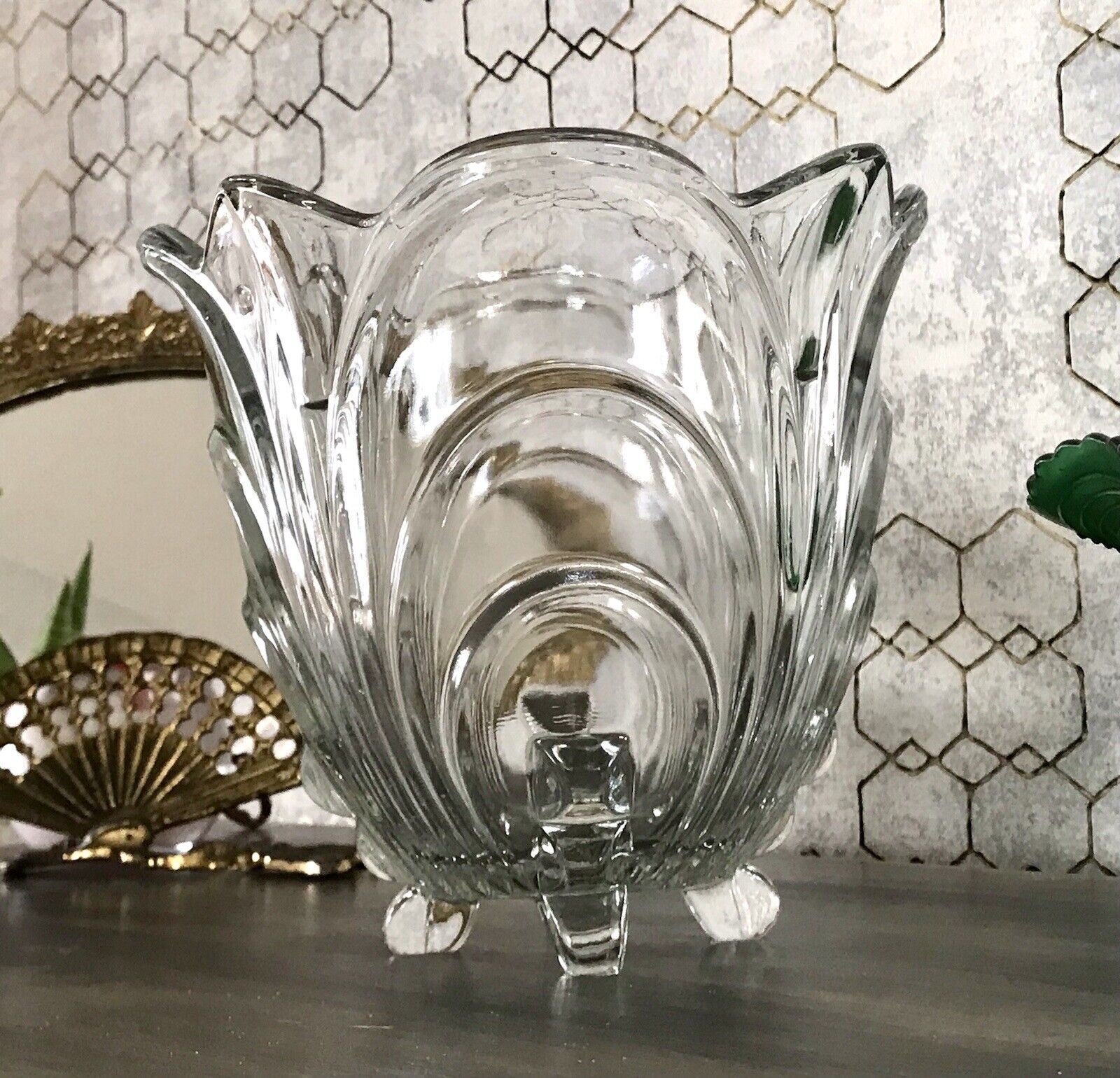 1954 spätes Art Déco Vase Glasvase Pressglas Glas wunderschön Irene Sachsenglas