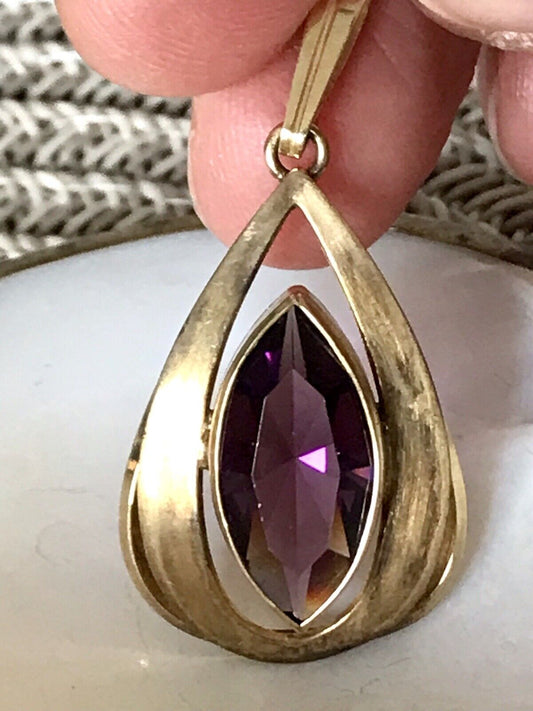 Vintage Designer Anhänger lila Stein Amethyst? Amerik. Doublè vergoldet