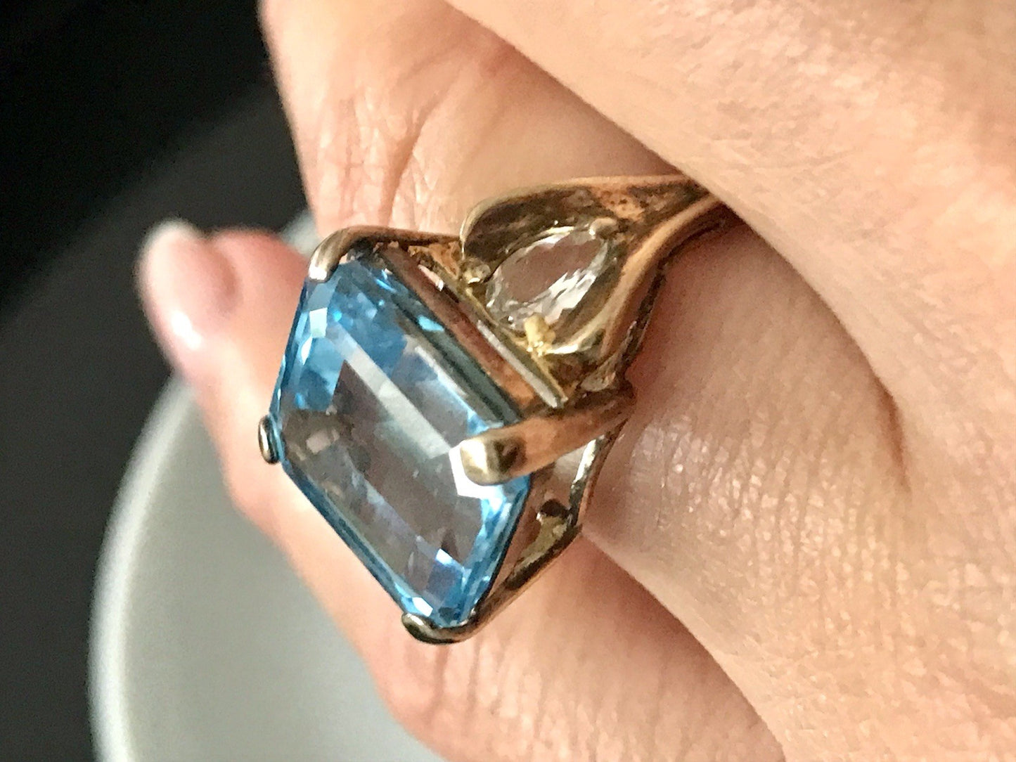 Vintage alt Damen Ring blauer Stein Silber vergoldet 925 Gr.56 17,8 wunderschön!