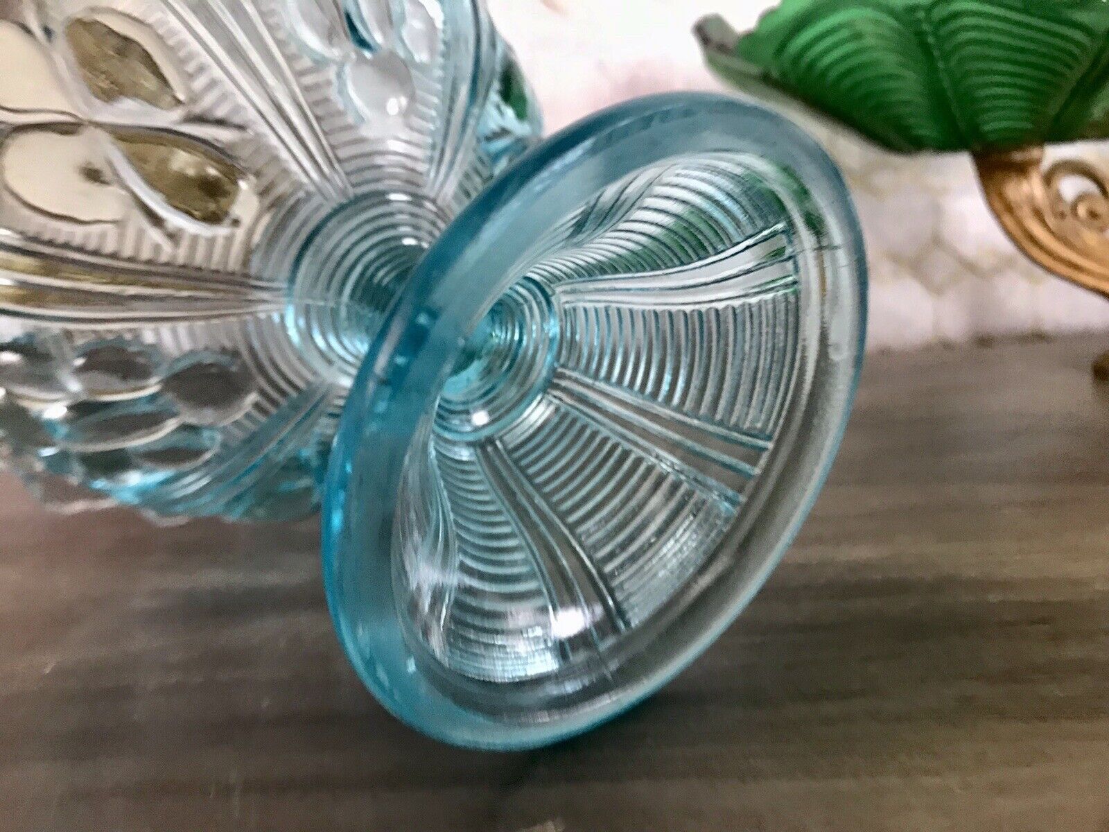 Antik Jugendstil Art Déco Pressglas Schale Fußschale Zuckerschale blau türkis