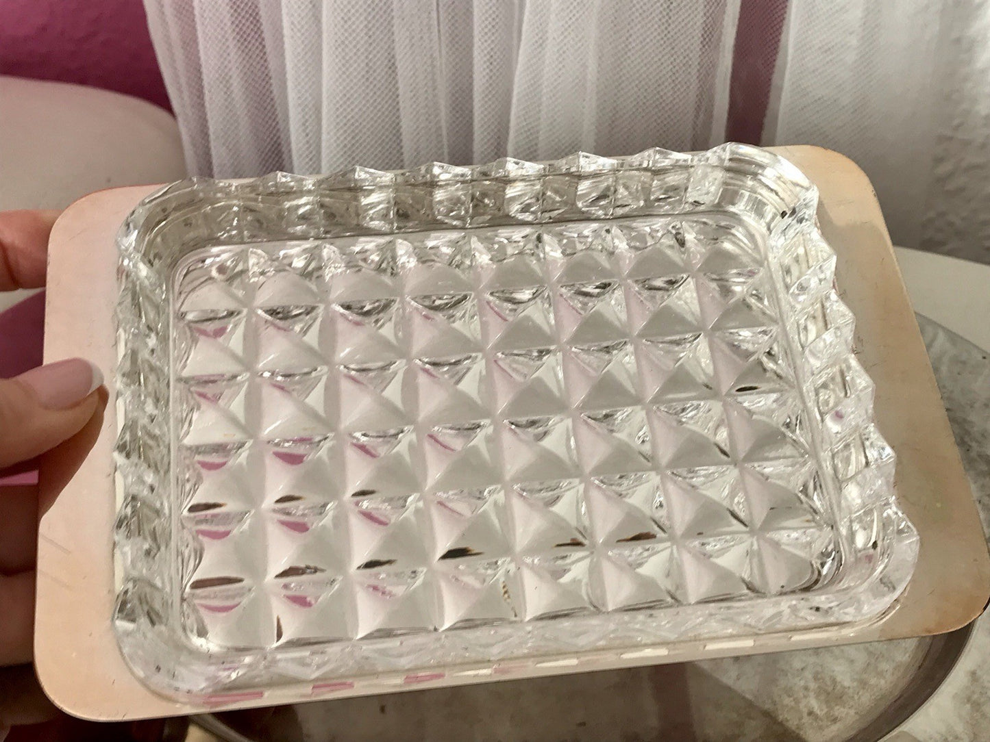 Vintage alt WMF Butterschale versilbert mit Kristallglas Einsatz Wagenfeld Ära