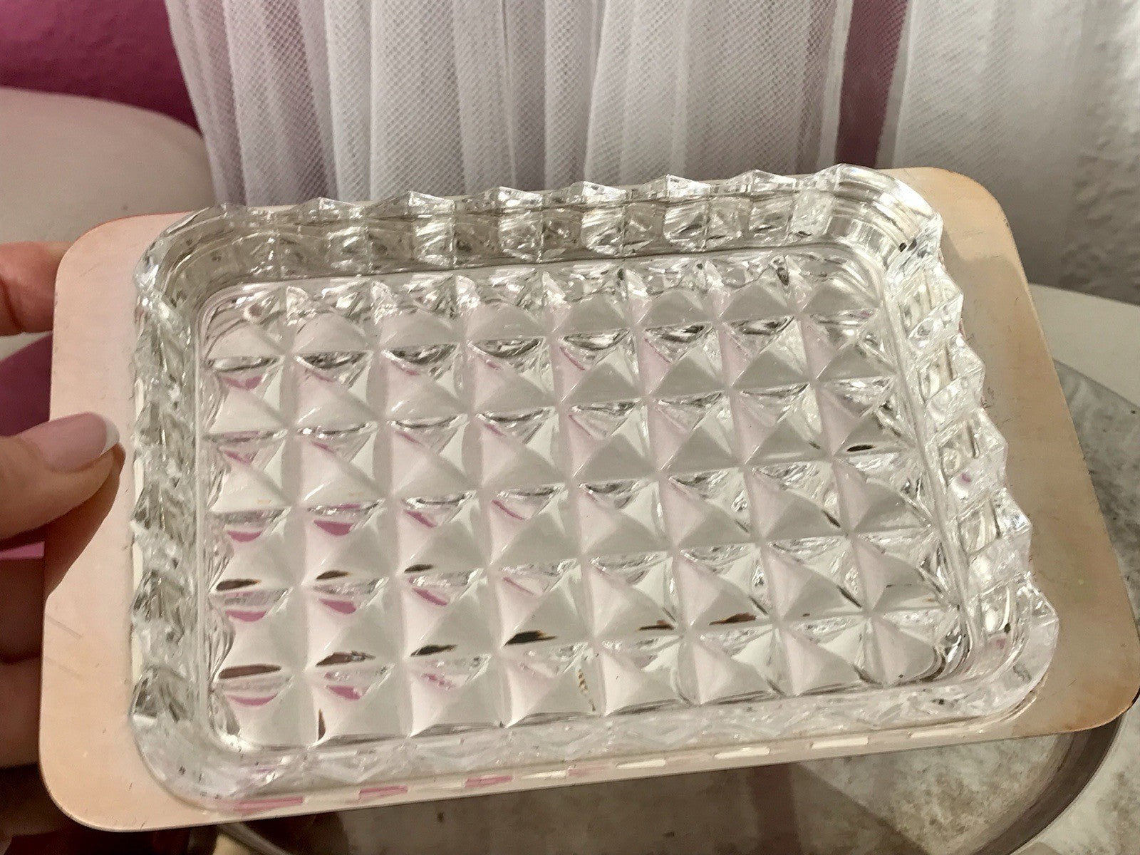 Vintage alt WMF Butterschale versilbert mit Kristallglas Einsatz Wagenfeld Ära