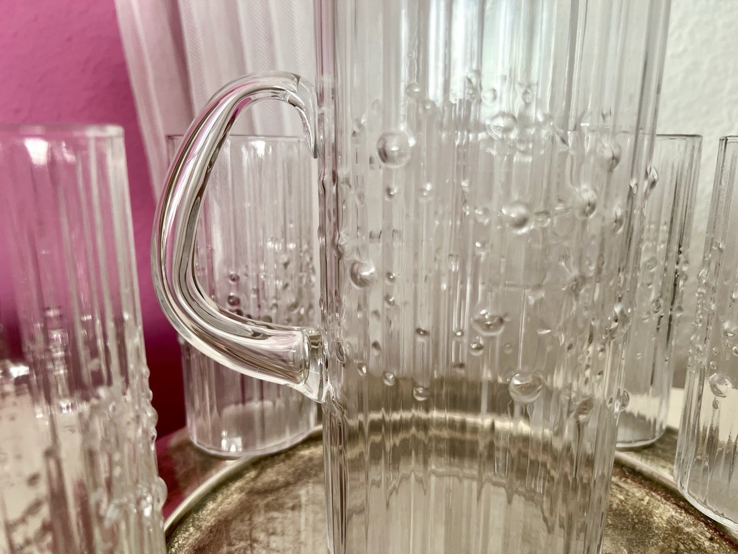 Vintage Tapio Wirkala Designer 60er Krug Kanne Karaffe 5 Gläser Becher Struktur