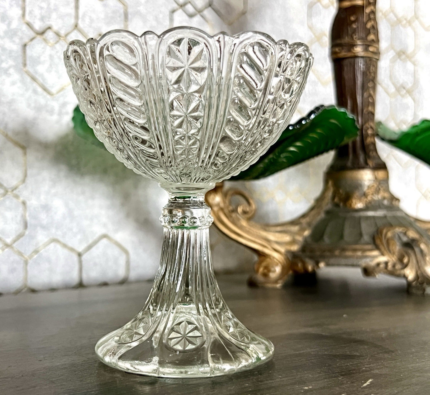 Antik Jugendstil Art Déco Pressglas Glas Fußschale Schale Zuckerschale