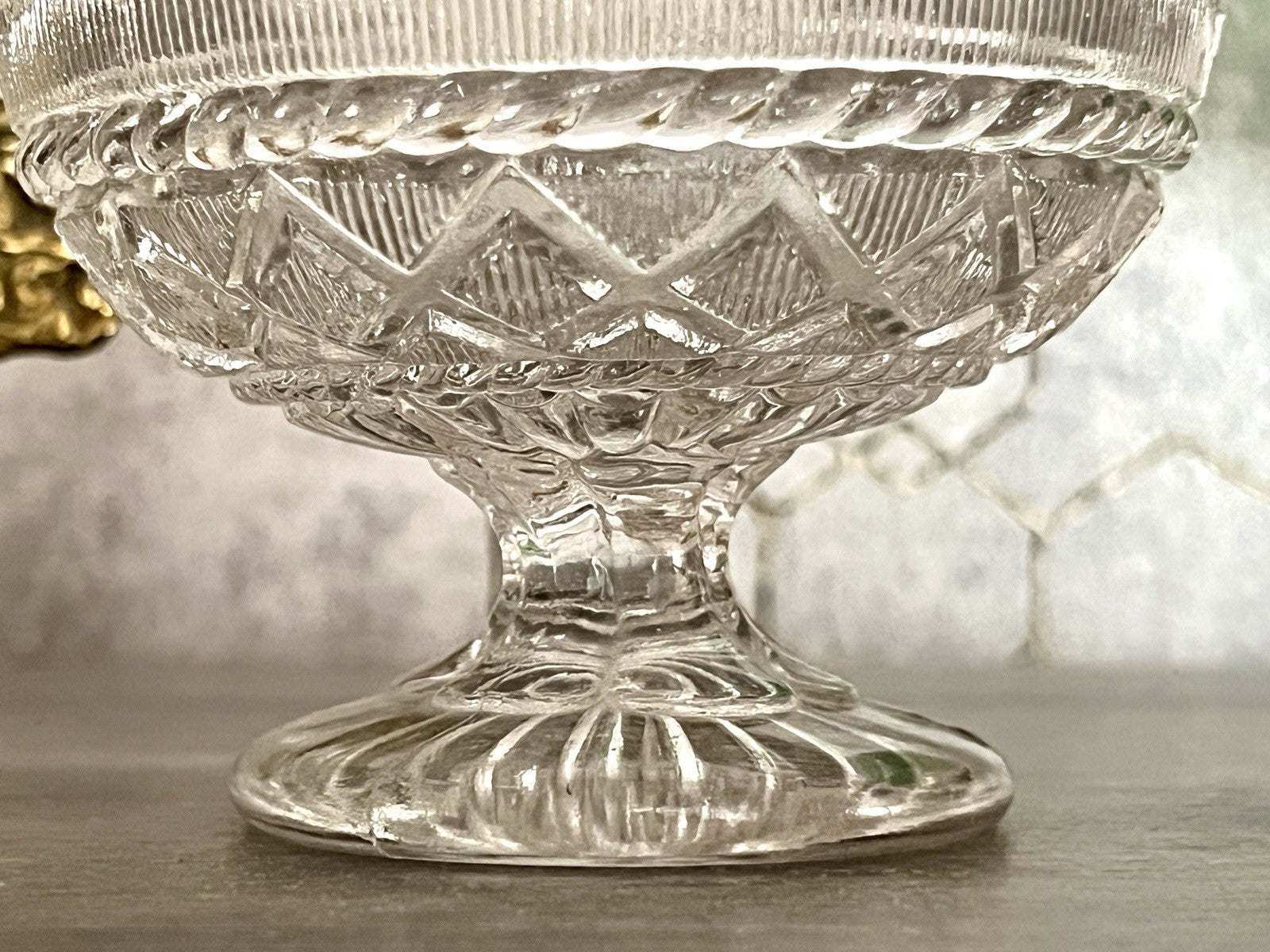 Antik Jugendstil Art Déco Pressglas Glas Fußschale Schale Zuckerschale
