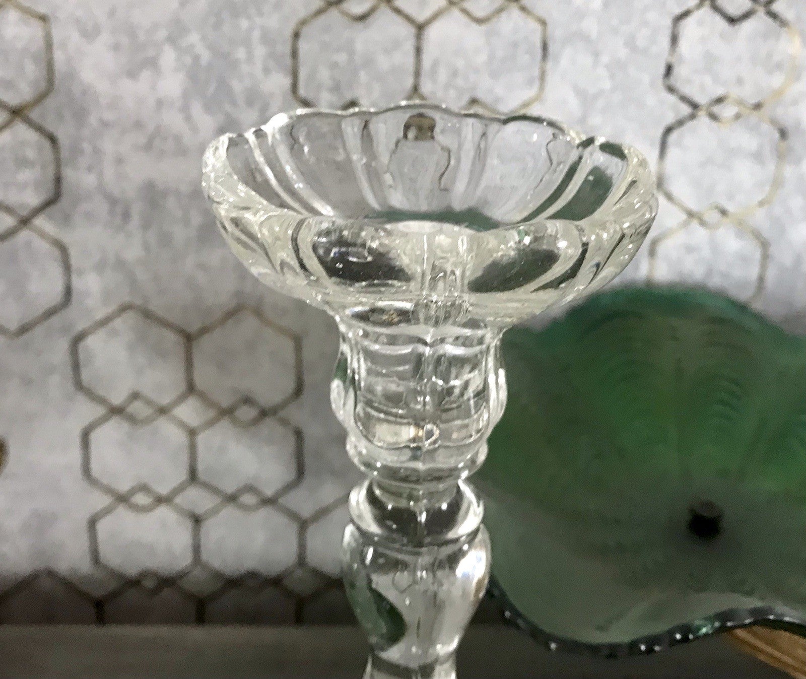 Antik Art Déco 2x Kerzenleuchter Leuchter Kerzenständer Pressglas Glas