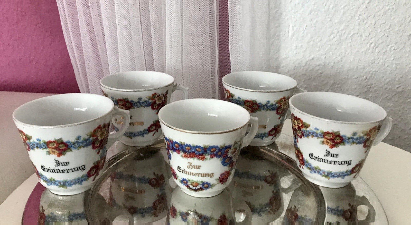 Antik Art Déco Porzellan 5x Kaffeetasse Tasse Reinecke Zur Erinnerung