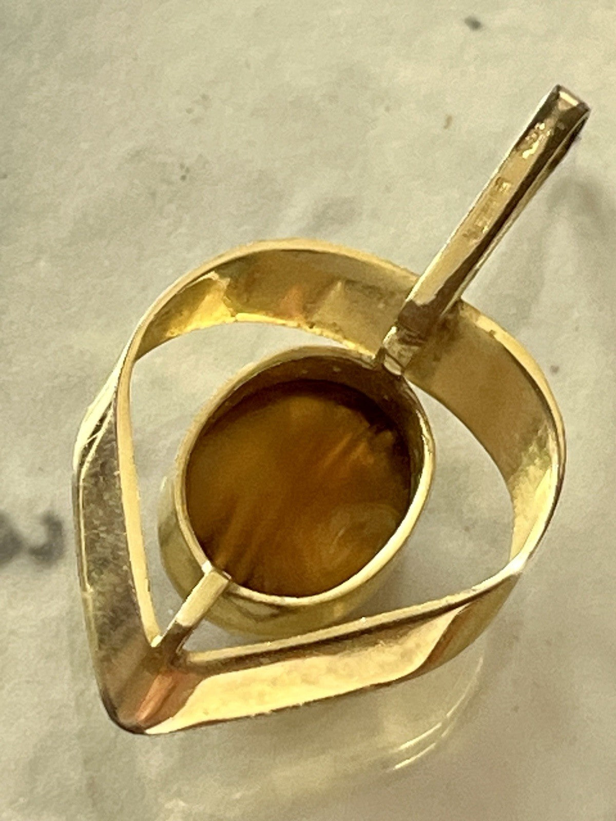 Vintage Designer Anhänger brauner Stein Amerik. Doublè vergoldet Tigerauge?