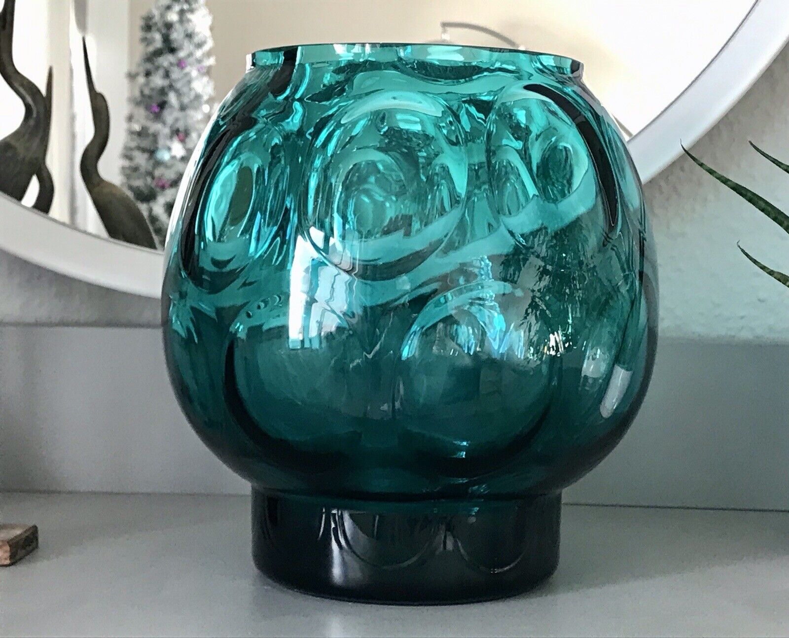 Vintage 60er Design Glasvase Glas Petrol  Grün Vase Bubble Sputnik Ära Bowle