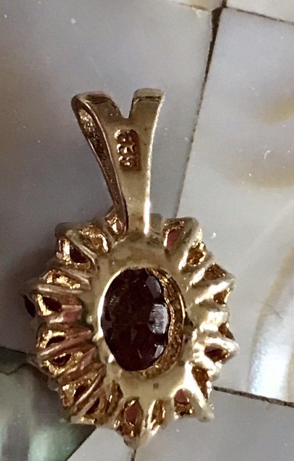 Vintage Edel Anhänger Kettenanhänger Silber vergoldet 835 SUPER Granatsteine
