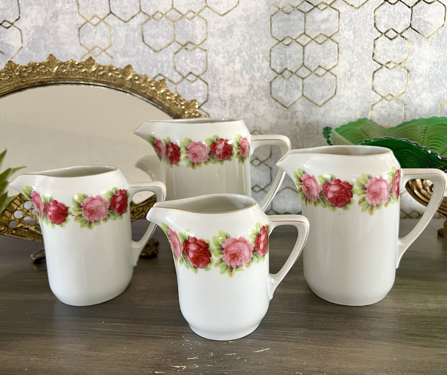 Antik 4x Jugendstil Art Dèco Porzellan Kanne Krug Rosen Hermann Unger Zwickau