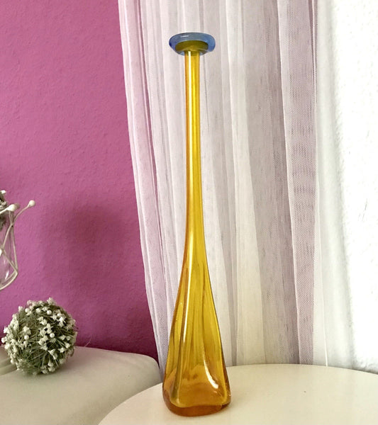 Vintage Edel Designer Solitär Vase Glasvase Kristallglas groß  gelb Kunstglas