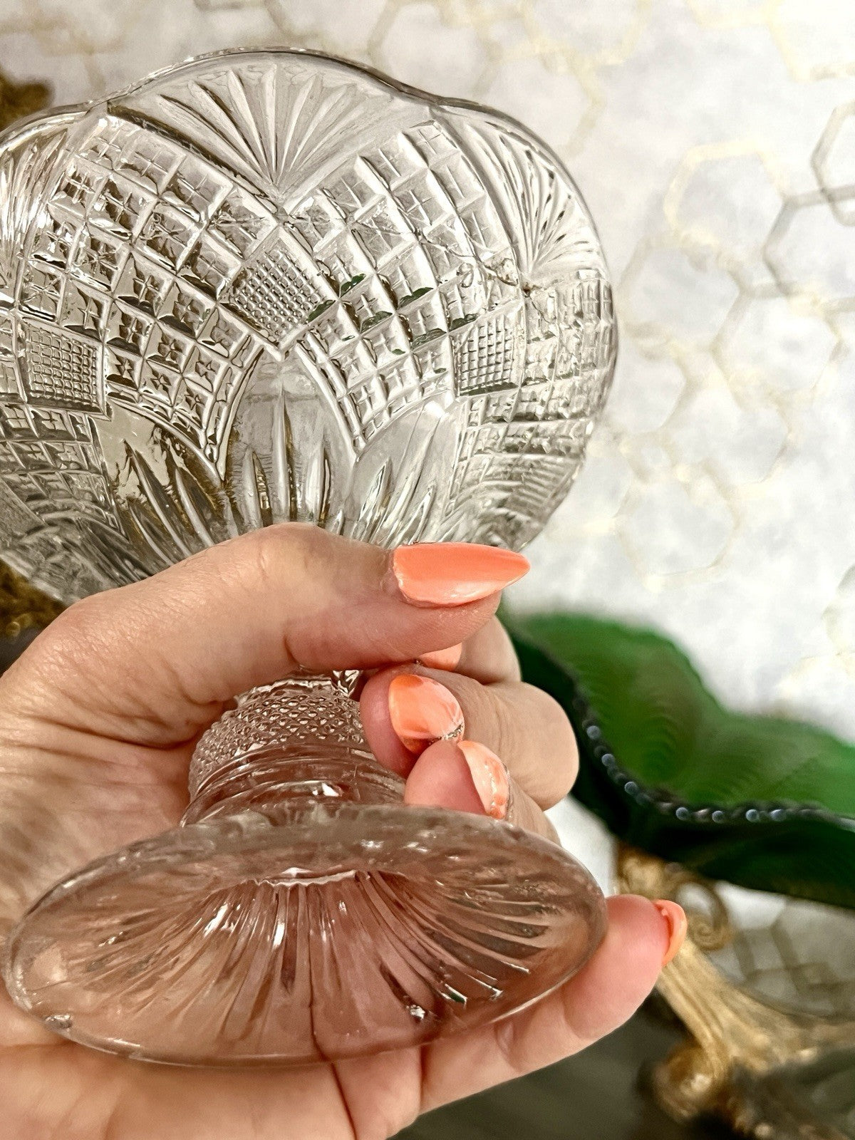 Antik Jugendstil Art Déco Pressglas Glas Fußschale Schale Zuckerschale