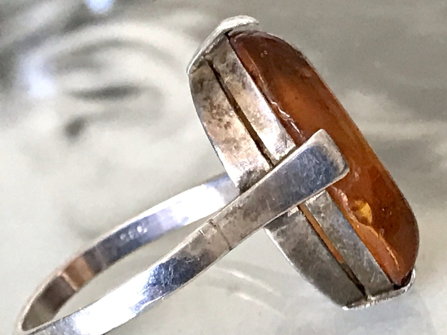 Alt Vintage Edel Bernstein DAMEN RING Silber 835 Super Design Gr. 56 57 schön!