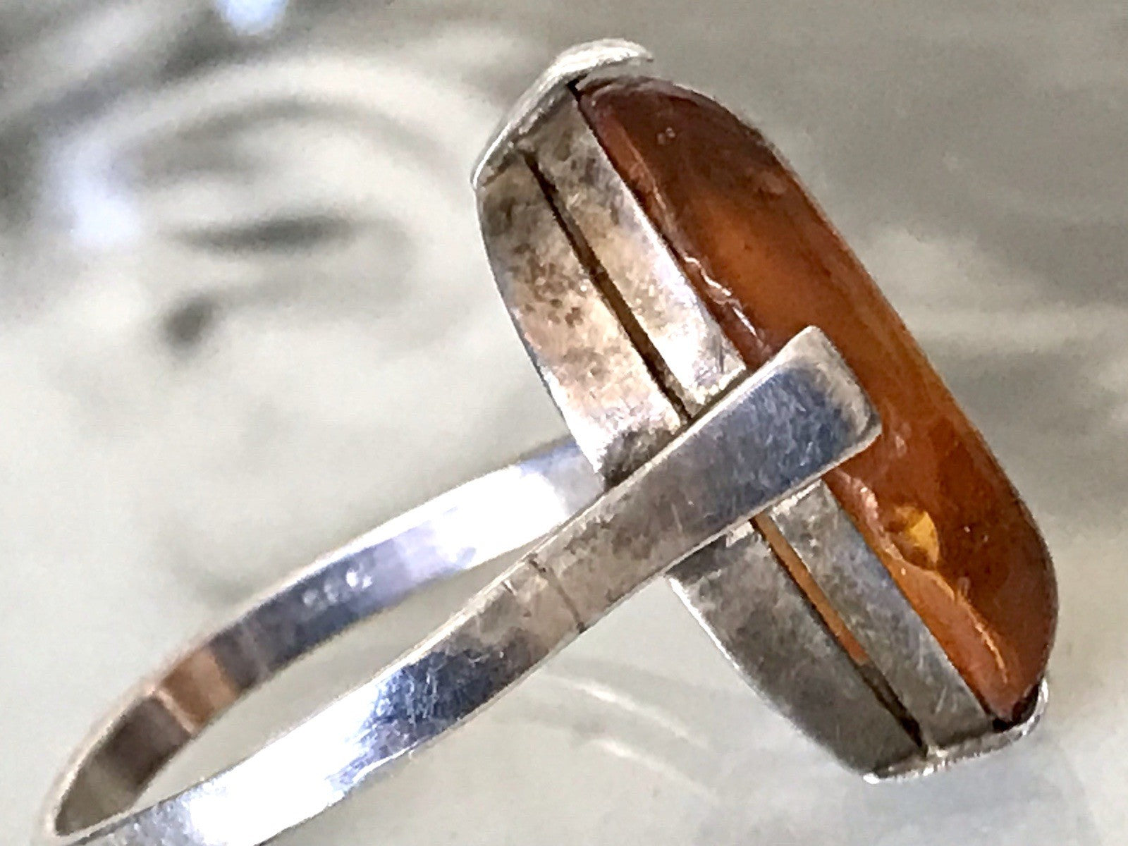 Alt Vintage Edel Bernstein DAMEN RING Silber 835 Super Design Gr. 56 57 schön!
