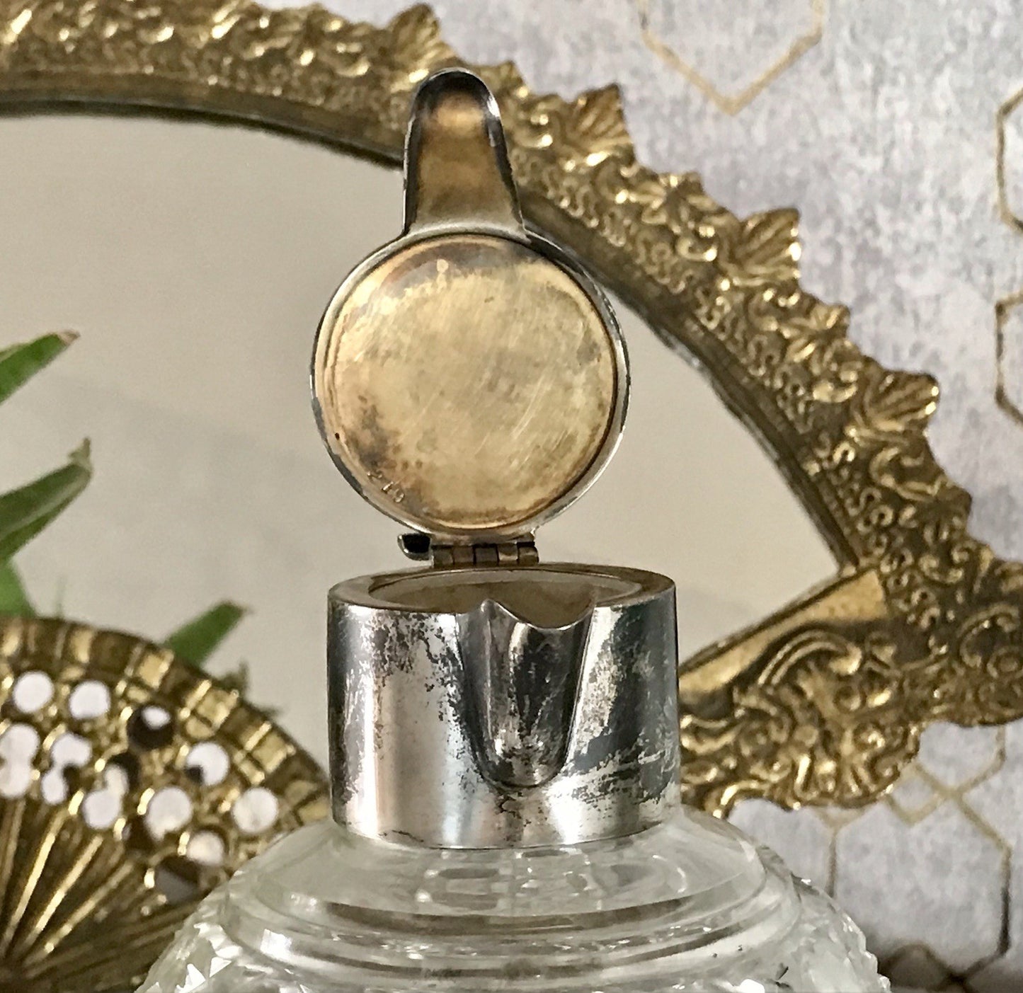 Antik EDEL Schliff Karaffe Kännchen Silber 800 Kristall Glaseinsatz Jugendstil