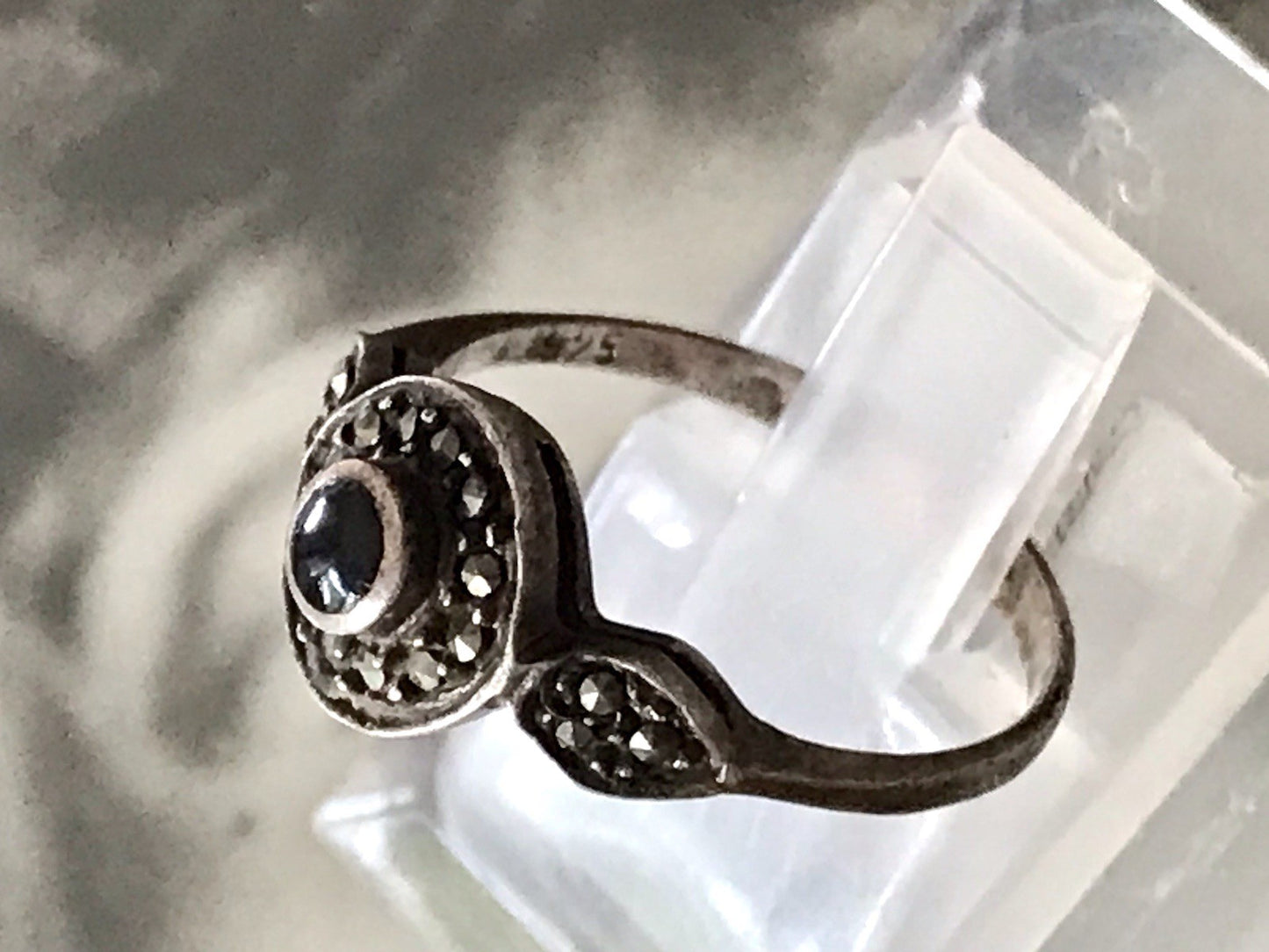 Antik Art Déco Edel Onyx Markasite DAMEN RING Silber 925 Gr.51 16,2