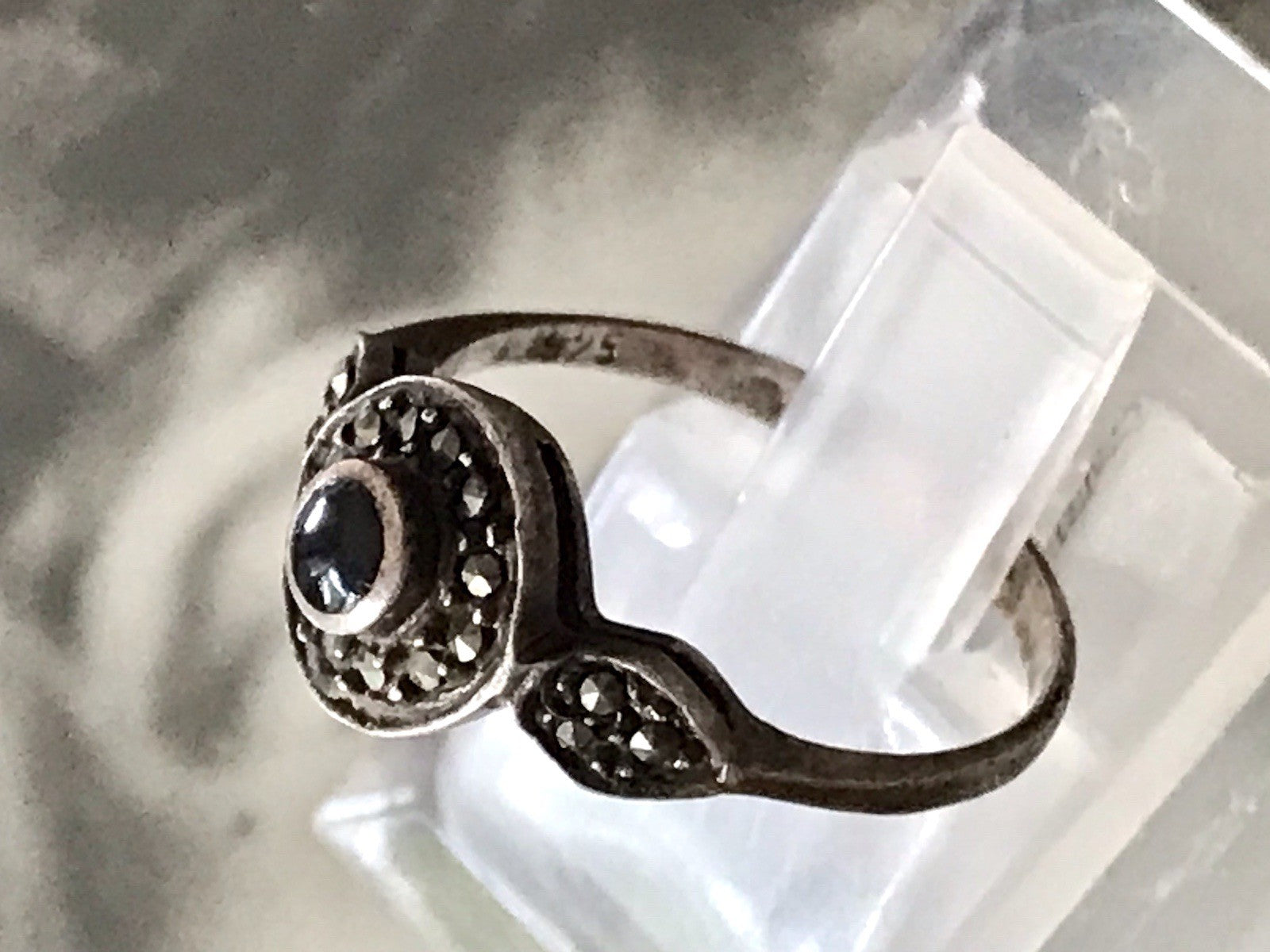 Antik Art Déco Edel Onyx Markasite DAMEN RING Silber 925 Gr.51 16,2