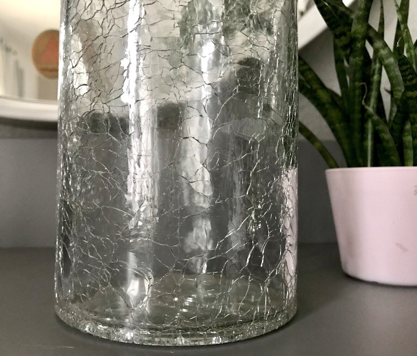 Vintage Kristallglas Kunstglas Craquelée Vase Glasvase zylindrisch groß