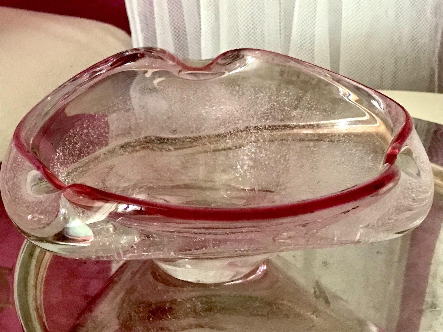 Murano 60er 70er Jahre Schale Glas rosa rot So Schön! Schaum Luftblasen