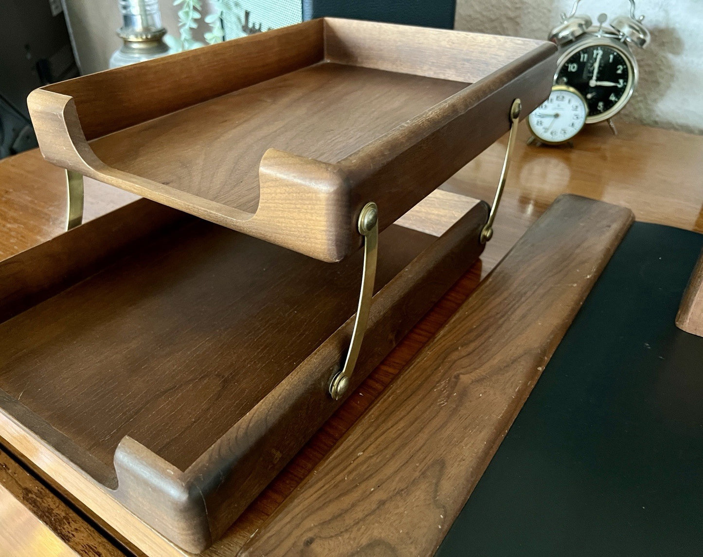 Vintage Schreibtisch Garnitur Organizer Holz Ablage Stifthalter Schreibauflage