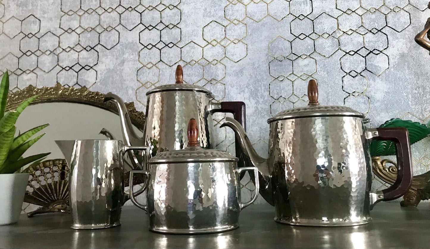Antik WMF Jugendstil Kaffee Kernstück Zuckerdose Rahmgießer 2 Kanne Hammerschlag