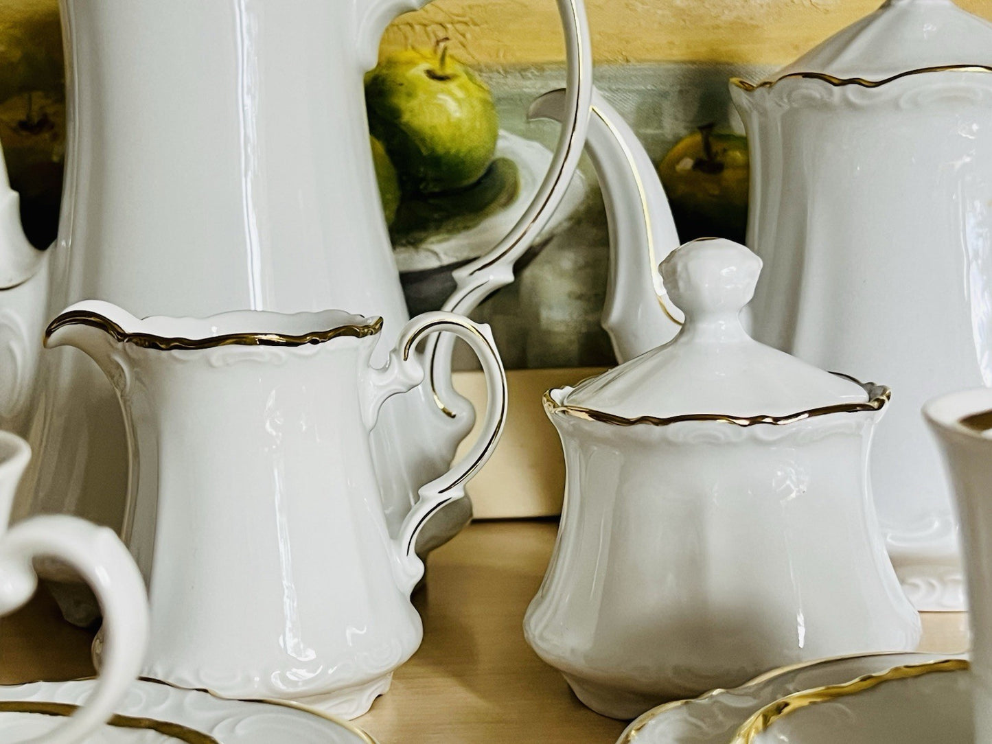 Vintage klassisches  Mitterteich Porzellan Kaffeeservice weiß gold 12 Pers. WOW!