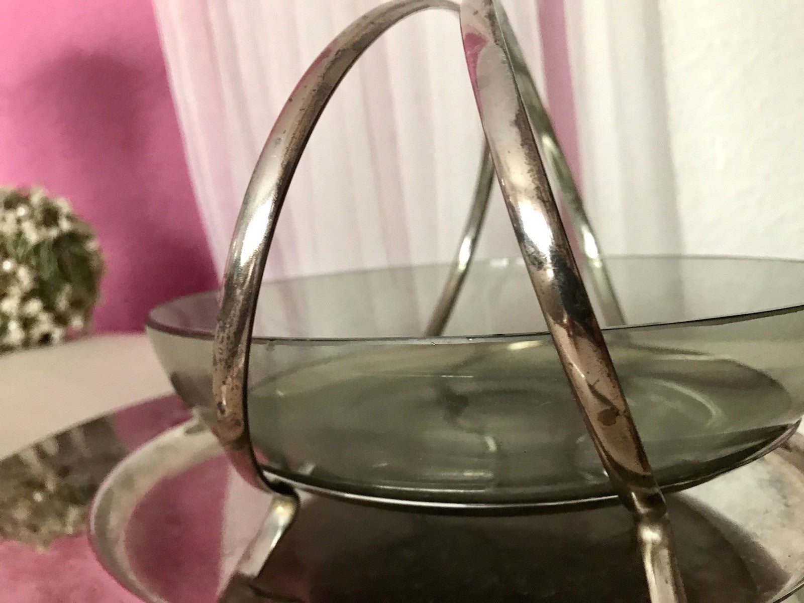 WMF ? Vintage Schale versilbert 50er 60er Mid Century Rauchglas Einsatz MCM