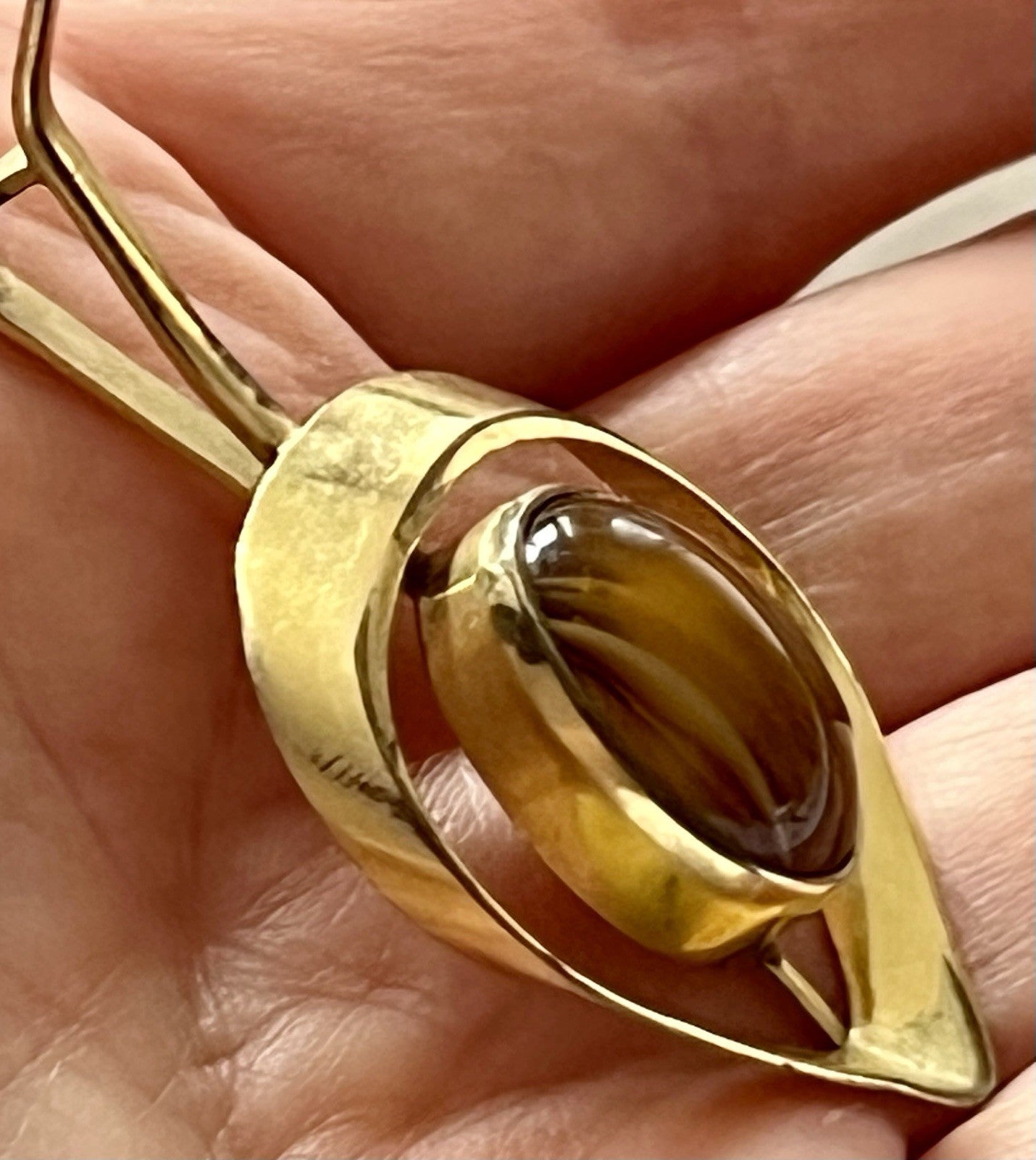 Vintage Designer Anhänger brauner Stein Amerik. Doublè vergoldet Tigerauge?