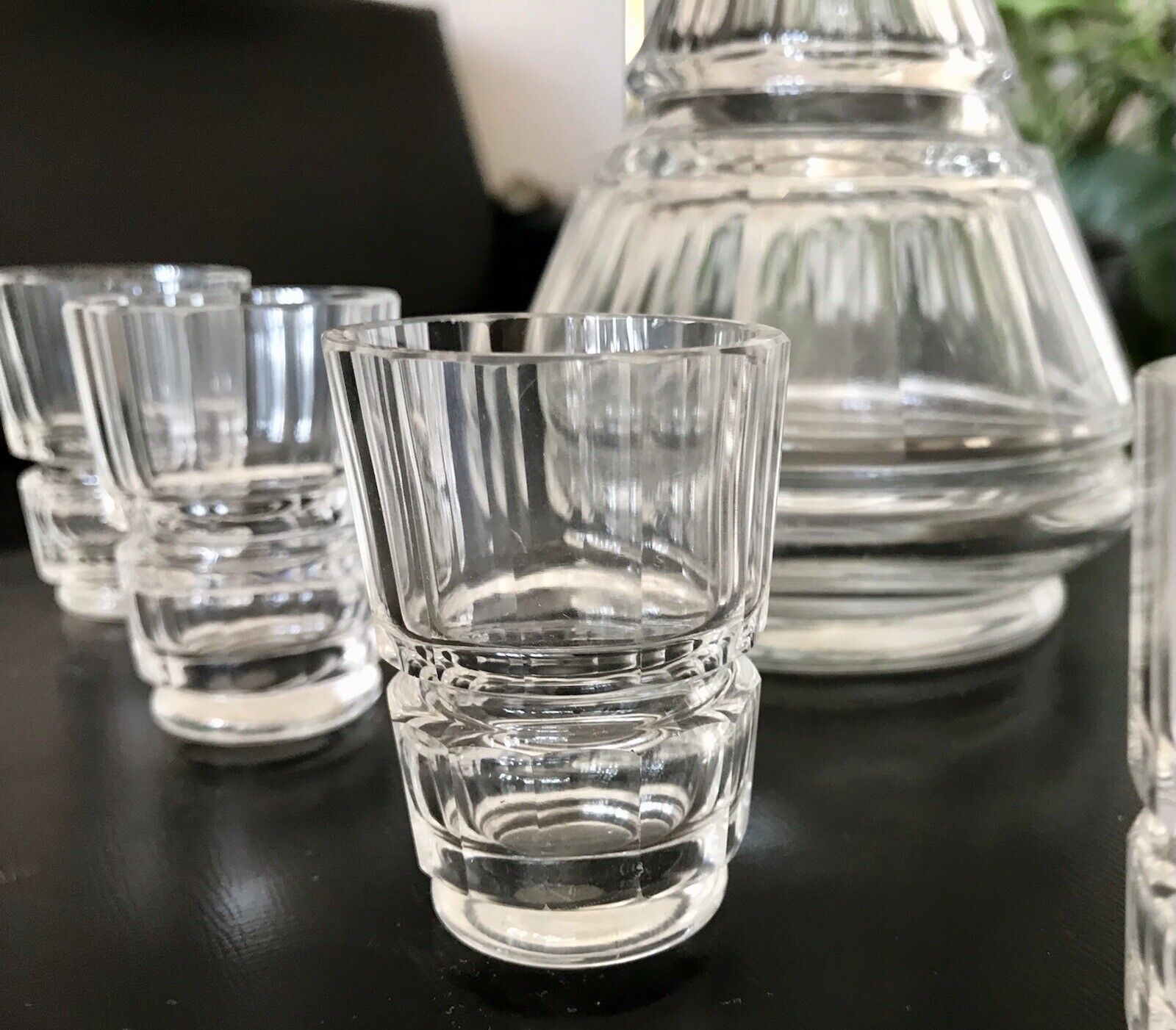 Antik 1930 Art Déco Karaffe Likör Set 7 Gläser Entwurf J.Hoffmann f. Moser&Söhne