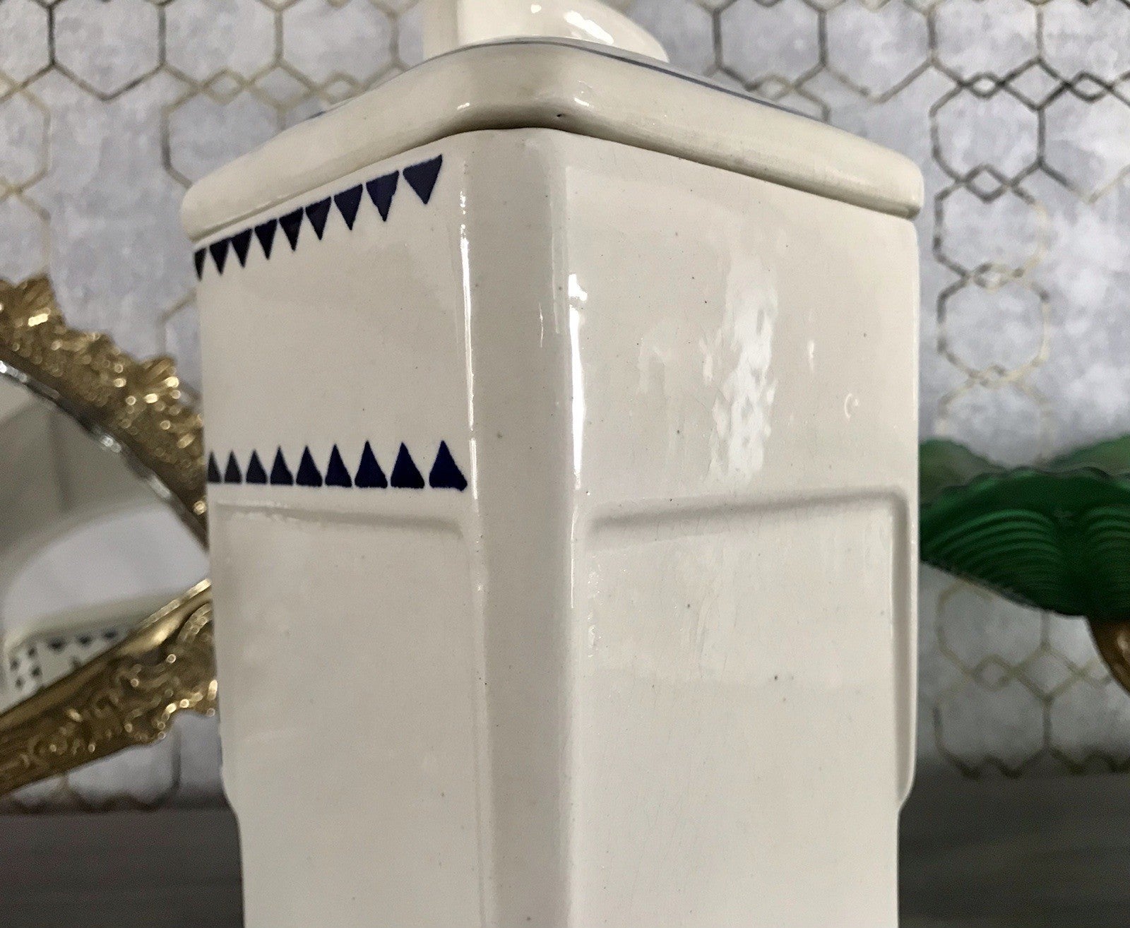 Antik Jugendstil Vorratsgefäß Nudeln Gefäß Vorratsdose weiß Porzellan creme blau