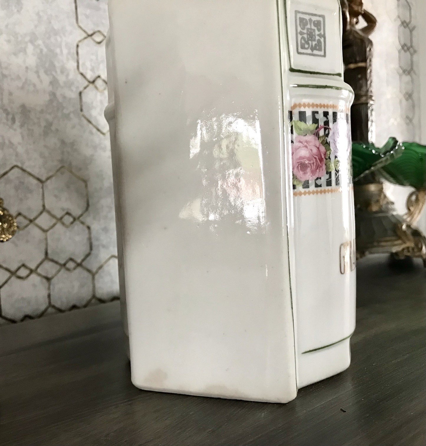 Antik Porzellan Dose Vorratsgefäß Vorratsdose Graupen Rosen Jugendstil Art Déco